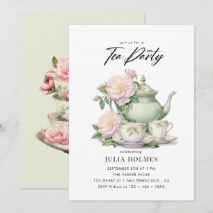 Invitation Thé à la tasse de thé floral aquarelle