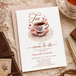 Invitation Thé à l'heure florale vintage  baby shower