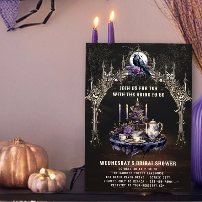 Invitation Thé avec la Fête des mariées gothique mariée (Tea with the Bride Gothic Halloween Bridal Shower Invitation by Darling & May)