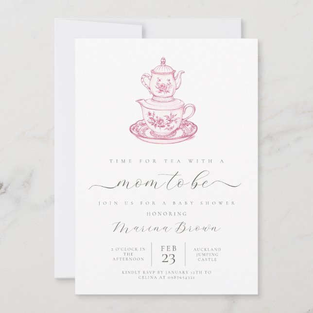 Invitation Thé avec la mère pour être baby shower (Devant)