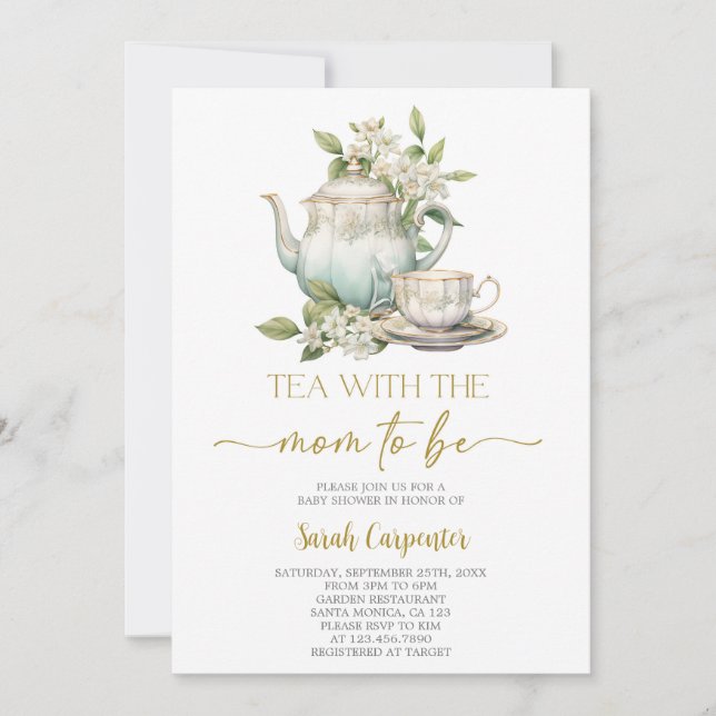 Invitation Thé avec la mère pour être baby shower (Devant)
