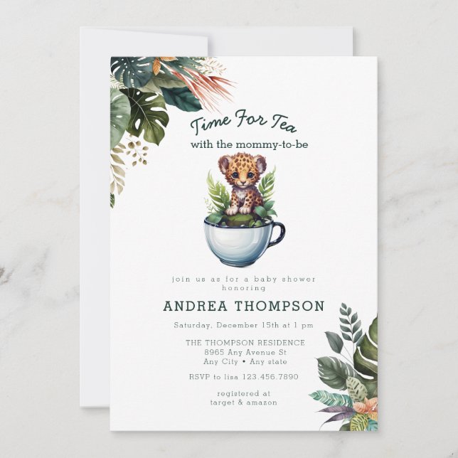 Invitation Thé avec maman | Baby shower animal bébé Safari (Devant)