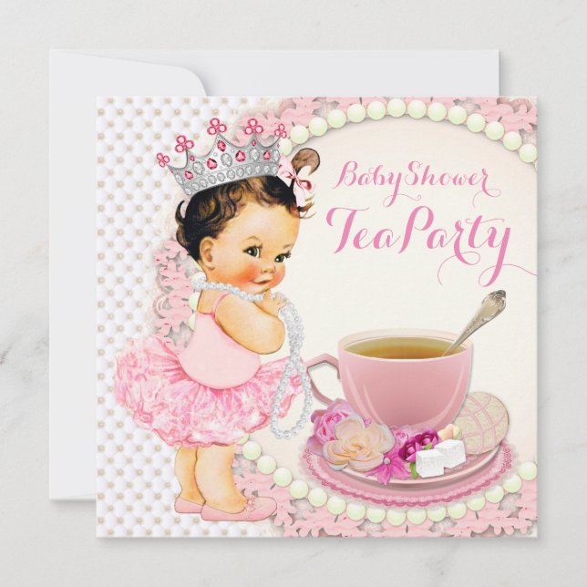 Invitation Thé Baby shower pour filles (Devant)