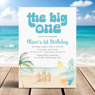 Invitation The Big One Boy's 1st Birthday Surfboard Beach