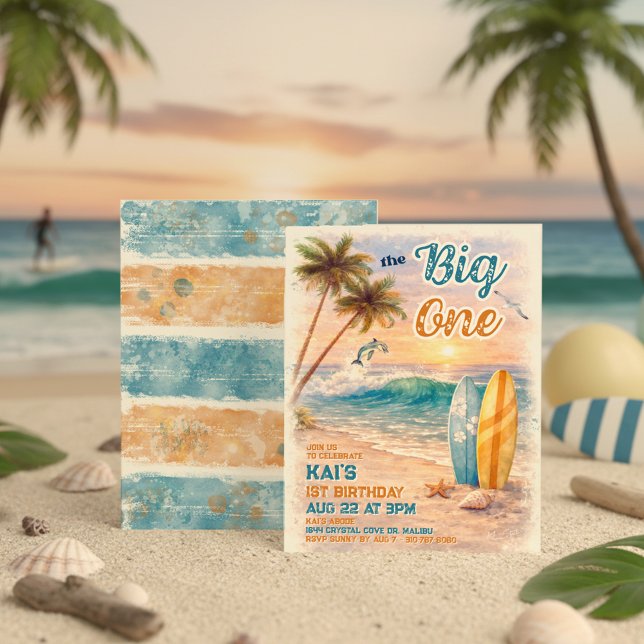 Invitation The Big One Retro Surf Beach Birthday  (Créateur téléchargé)