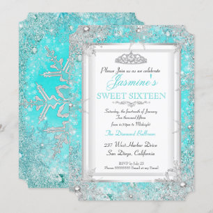 Invitation Thé Bleu Aqua Argent Pays des Merveilles d'Hiver D