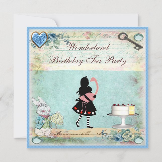 Invitation Thé d'anniversaire du pays des merveilles d'Alice (Devant)