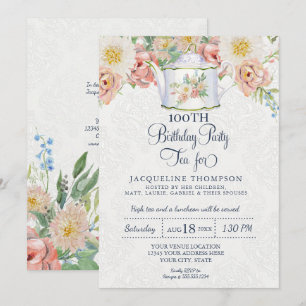 Invitation Thé d'anniversaire Dusty Pink Elegant Floral Art T