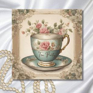 Invitation Thé dansant de mariage floral à la tasse vintage