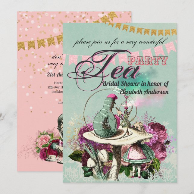 Invitation Thé dansant de mariage sur le thème de l' Alice au (Devant / Derrière)