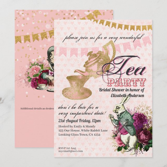 Invitation Thé dansant de mariage sur le thème de l'alice au  (Devant / Derrière)