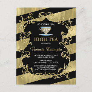 Invitation Thé dansant élégant noir et or
