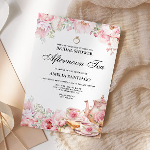 Invitation Thé Dansant Floral Rose Pâle pour Mariage