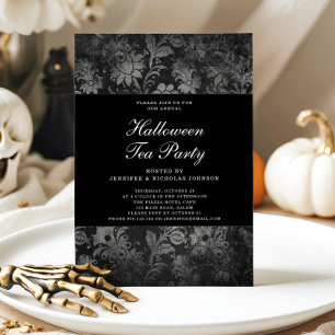 Invitation Thé dansant Halloween en damas noir gothique