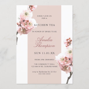 Invitation Thé de cuisine fleuri rose pâle