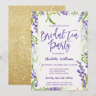 Invitation Thé de Fête des mariées or et lavande florale