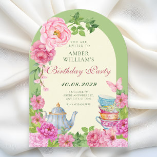 Invitation Thé de fleur coup jardin anniversaire