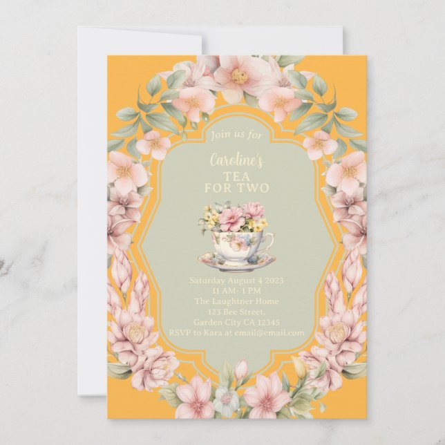 Invitation Thé De Jardin Enchanté Pour Deux Anniversaire (Devant)
