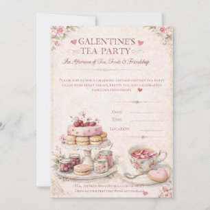 Invitation Thé de la Galentine Vintage aquarelle rose tendr