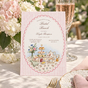 Invitation Thé de l'après-midi en aquarelle à rayures roses p