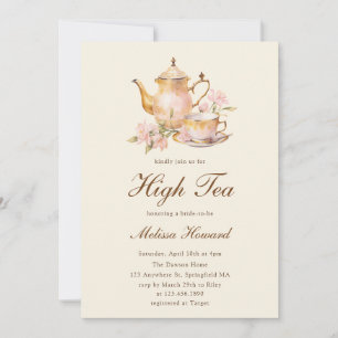 Invitation Thé de l'après-midi Jaune Pastel Or Mariage