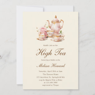 Invitation Thé de l'après-midi Jaune Pastel Or Mariage