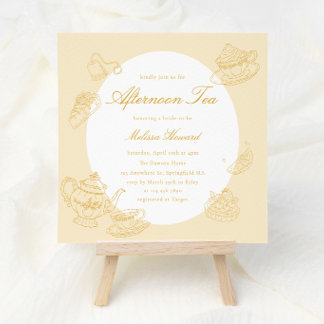 Invitation Thé de l'après-midi Mariage thème jaune dessiné à 