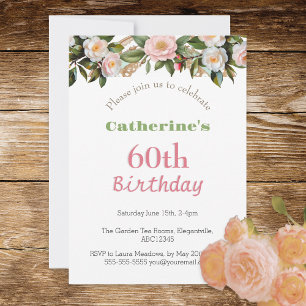 Invitation Thé de l'après-midi pour fête de 60 ans Fleurs Jol