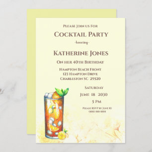 Invitation Thé de l'île Long Jaune Anniversaire Cocktail
