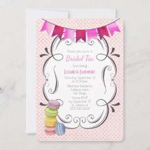 Invitation Thé de mariage Macarons et pois roses