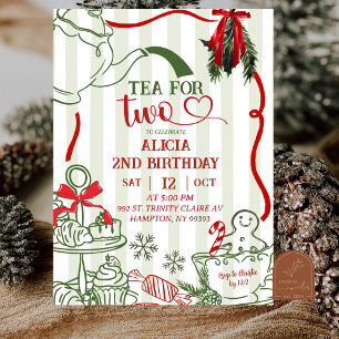 Invitation Thé de Noël 2e Anniversaire Gribouillage Dessin à