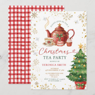 Invitation Thé de Noël à l'arc rouge Fête d'anniversaire adul