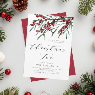 Invitation Thé de Noël aux baies d'hiver de script moderne