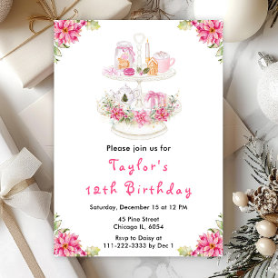 Invitation Thé de Noël de vacances Anniversaire Fête Rose
