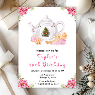Invitation Thé de Noël de vacances Anniversaire Fête Rose