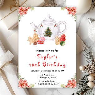 Invitation Thé de Noël de vacances Anniversaire Fête Rouge