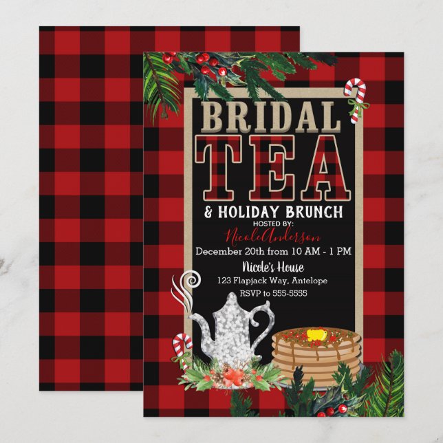 Invitation Thé de vacances pour mariée et brunch Élégant plat (Devant / Derrière)