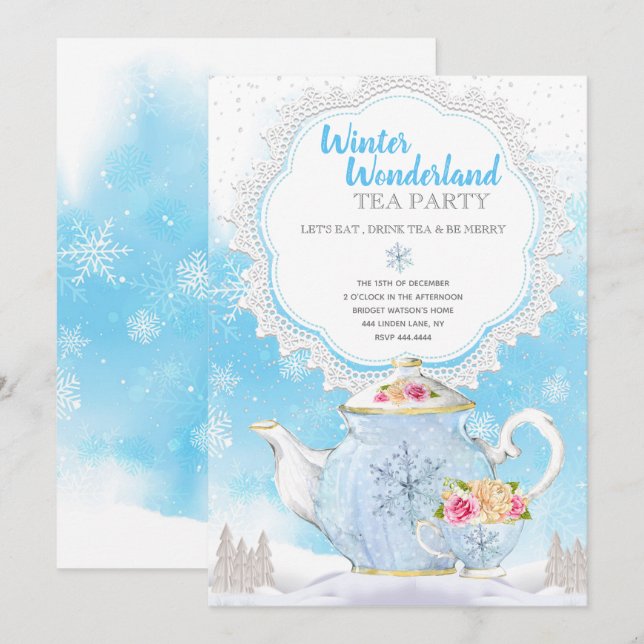 Invitation Thé du pays des merveilles d'hiver de vacances de (Devant / Derrière)