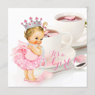 Invitation Thé élégant aux pétales de rose rose pour Baby Sho