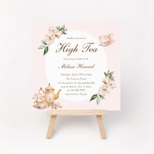 Invitation Thé Élevé Rose Pastel Or Mariage