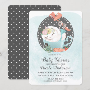 Invitation Thé endormi Lapin aux Tasses Printemps Baby Shower