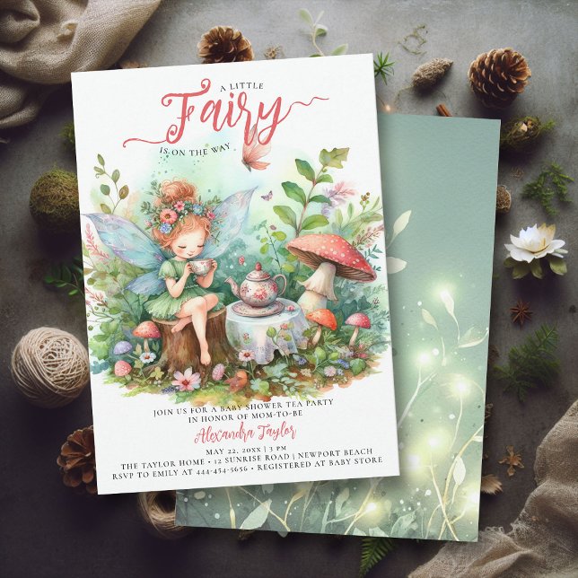 Invitation Thé Fairy Champignons Jardin Sauvage Bébé Fille Do (enchanted fairy garden tea party girl baby shower invitation magical mushroom village forest pixie)