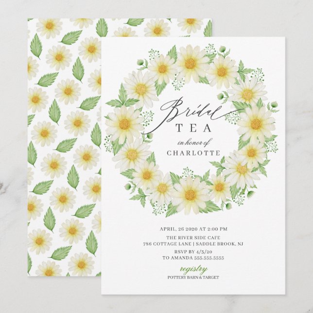 Invitation Thé Fleur Fête des mariées Fraîche Fraîche (Devant / Derrière)