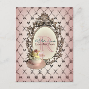 Invitation thé floral de l'anglais de petit gâteau de