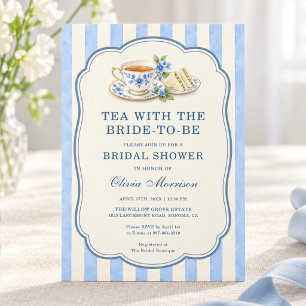 Invitation Thé Floral Tasse & Sandwichs Bleu Enterrement de V