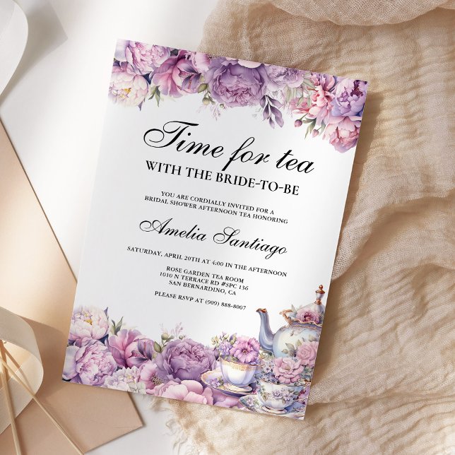Invitation Thé Floral Violet Avec Mariée Pour Être Fête des m (Créateur téléchargé)