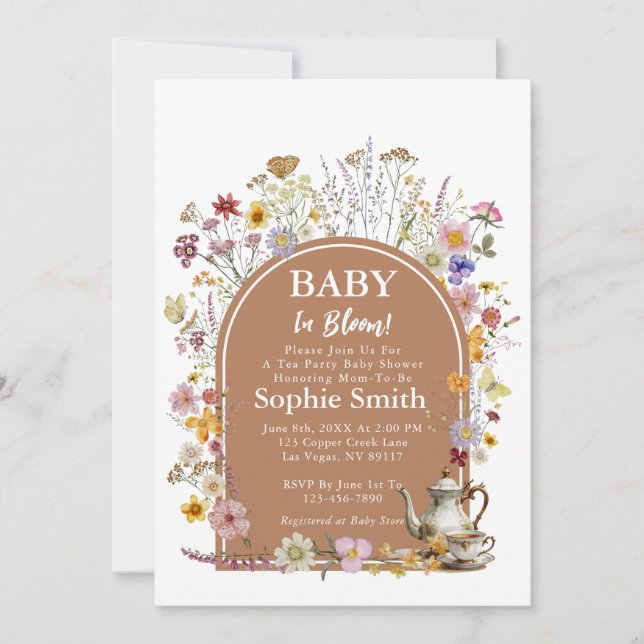 Invitation Thé Jardin bébé dans le Baby shower en fleurs (Devant)