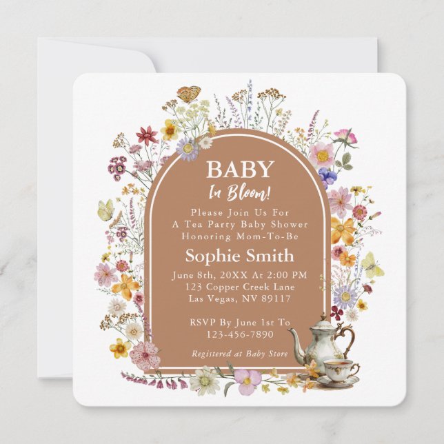 Invitation Thé Jardin bébé dans le Baby shower en fleurs (Devant)