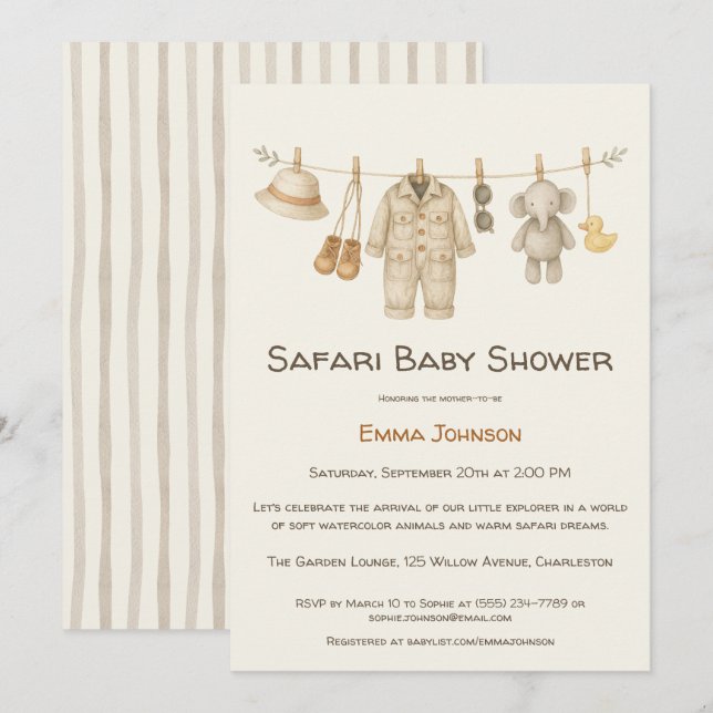 Invitation The Little Explorer | Safari Adventure Baby Shower (Devant / Derrière)