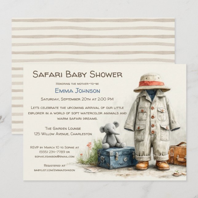 Invitation The Little Explorer | Safari Adventure Baby Shower (Devant / Derrière)